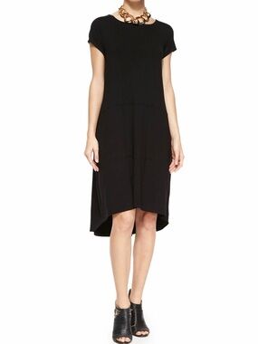 Eileen Fisher Black Short-Sleeve High-Low Dress